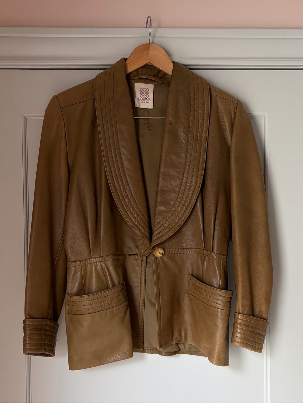 Loewe Brown Leather Shawl-Collar Blazer